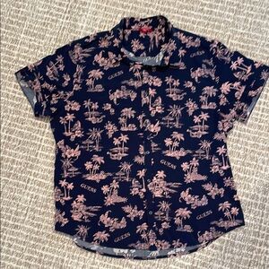 Guess Tropical Print Shirt in Navy and Pink Sz XXL